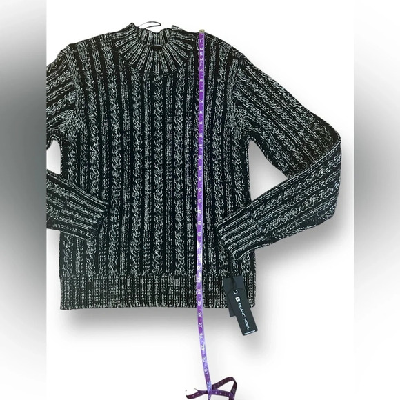 Blanc Noir® Lurex Cable Knit Sweater Size Large Black Silver Crew Neck NEW - Picture 9 of 13